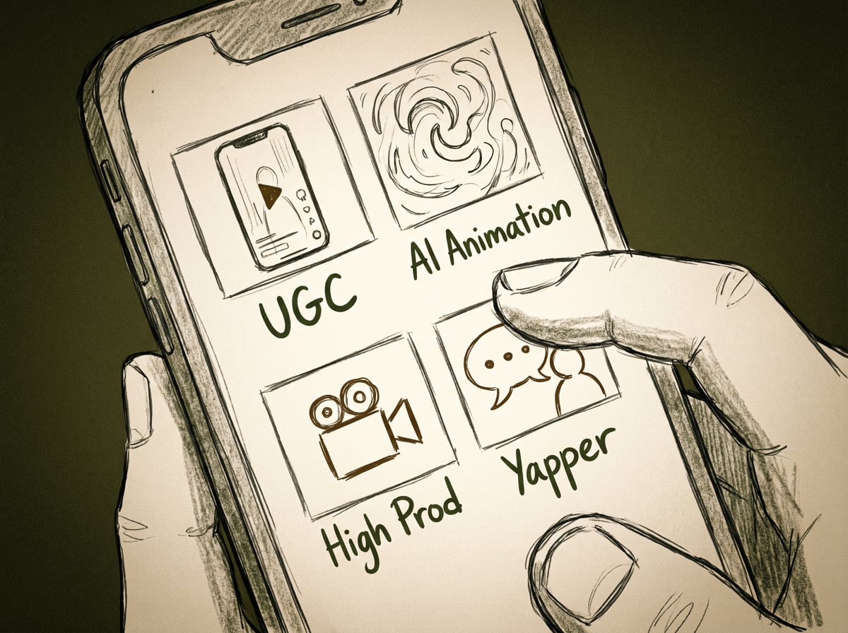 First-person view of scrolling a mobile feed filled with mixed content formats