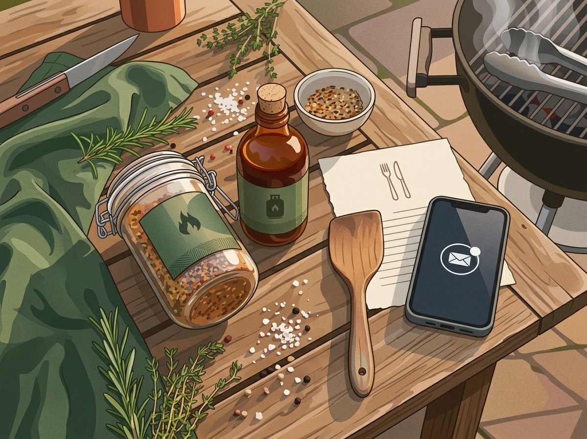 Illustration representing an occasion-based product bundle laid out with a phone showing a personalized email notification