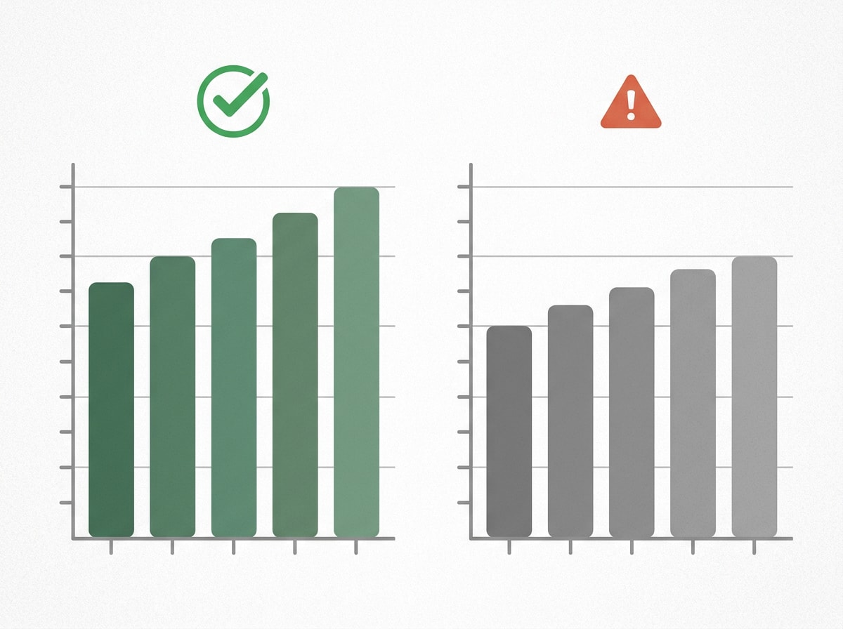Illustration of two similar looking bar charts, one appearing healthy and one revealing a hidden shortfall once tested