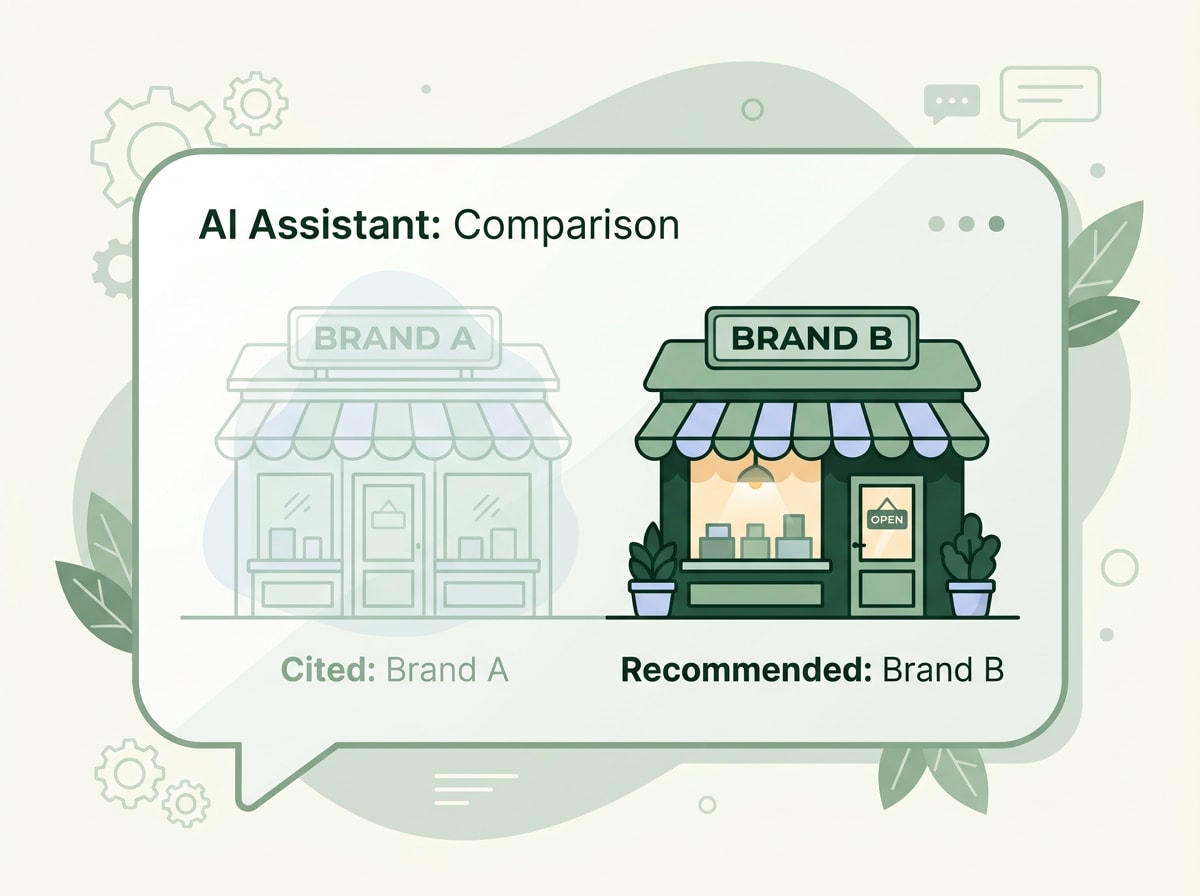 A brand cited by an AI answer but not recommended, illustrating ghost ranking