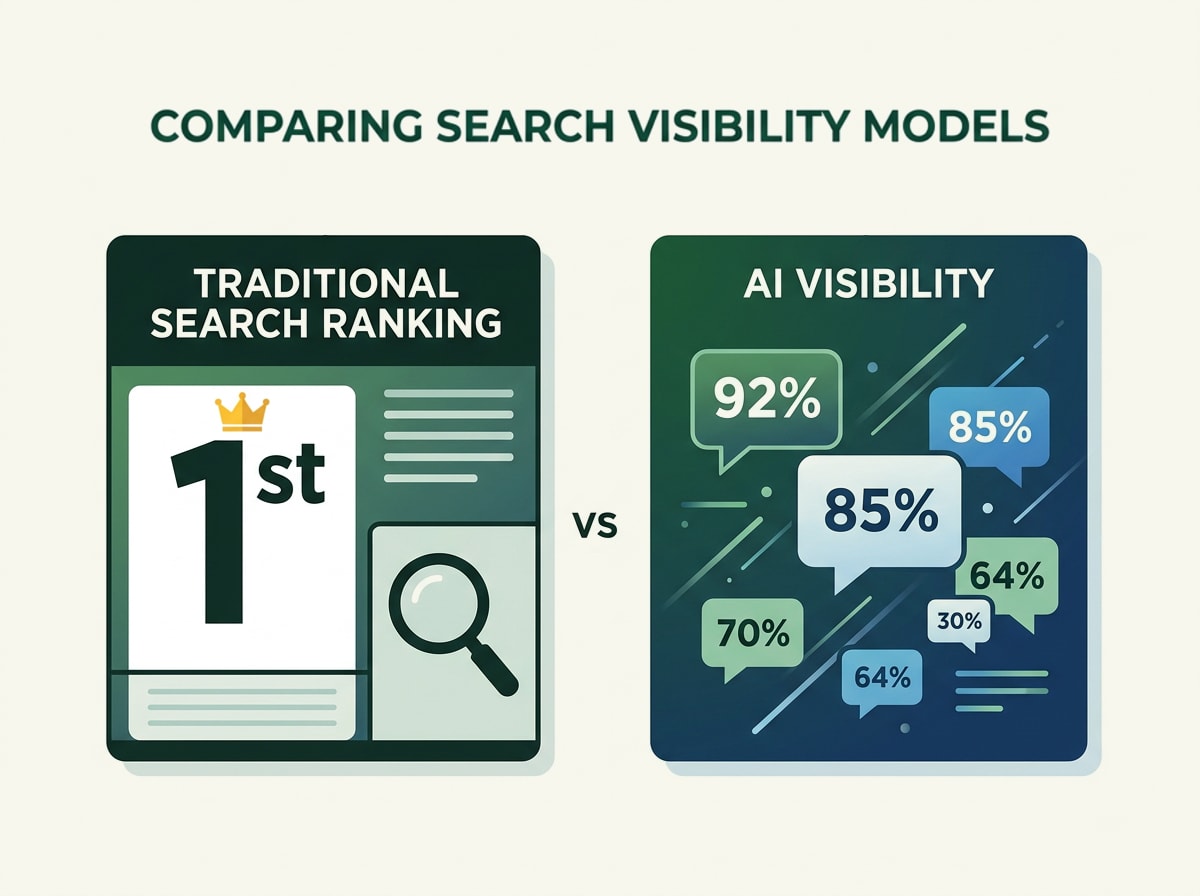 Comparison between traditional SEO ranking and AI visibility tracking