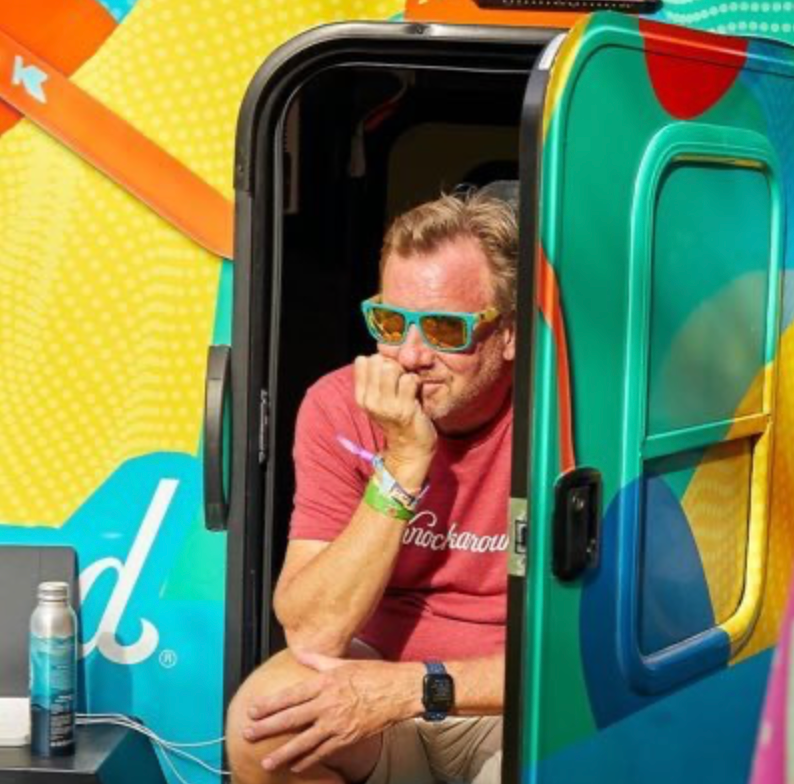 Jeff Hennion wearing cool sunglasses at an event for Knockaround