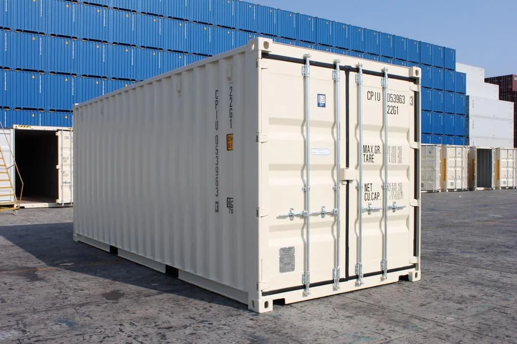 front view of a 20ft white shipping container