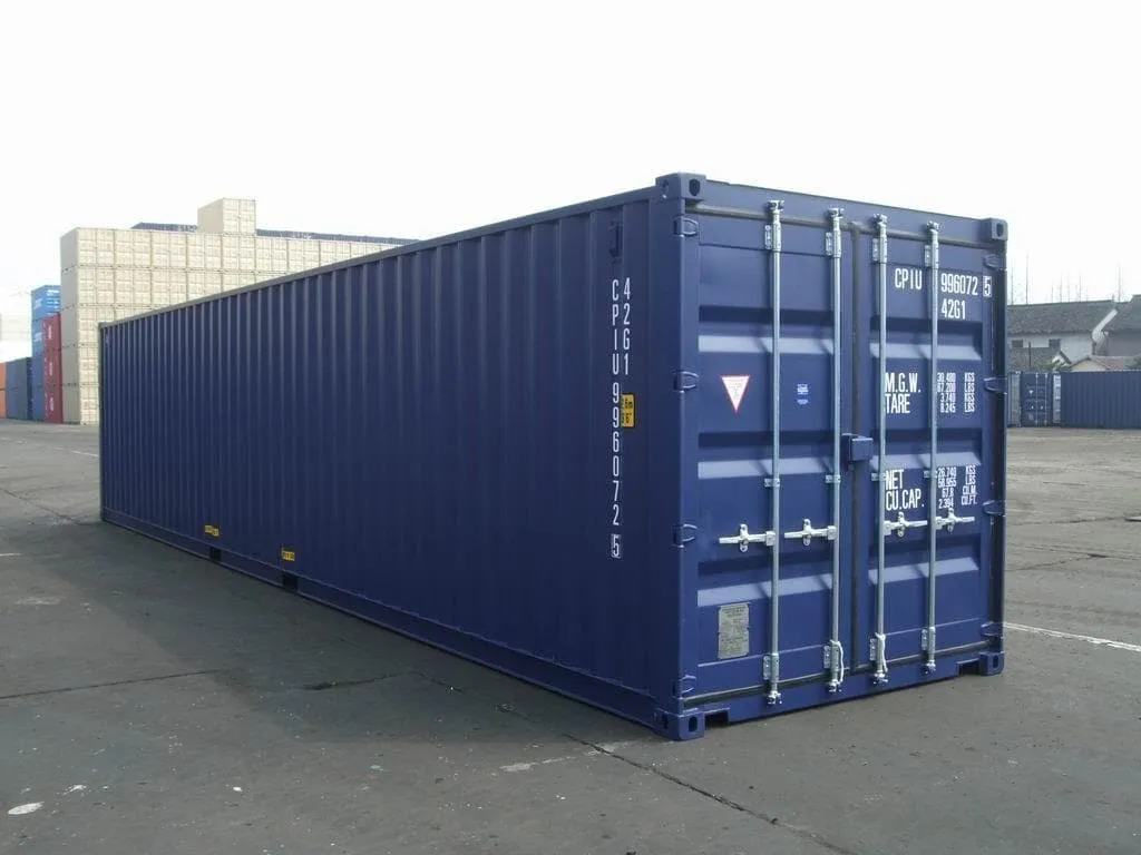 side view of a 40ft blue shipping container
