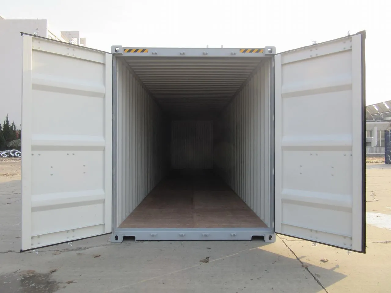 front view of a shipping container with the doors open