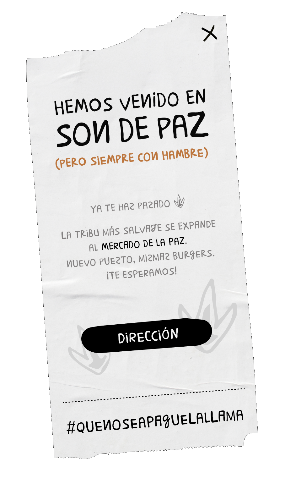 Hemos venido en son de paz (pero siempre con hambre). La tribu más salvaje se expande al Mercado de la Paz. Nuevo puesto, mismas burgers. ¡Te esperamos!