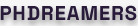 Text reading 'PHDREAMERS' in bold uppercase letters with a small blue circle above the H.