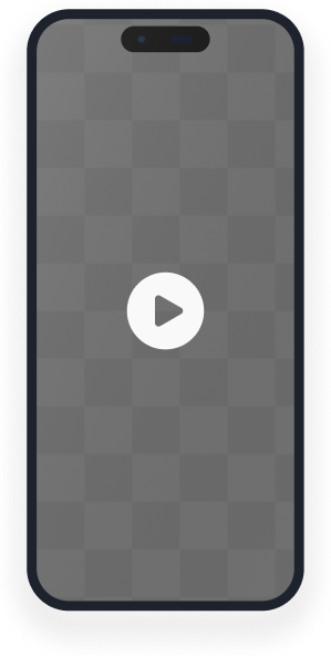 Smartphone mockup with a gray transparent checkered screen and a white play button in the center.