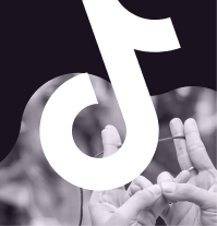 Hands making a heart shape in front of a large white TikTok logo on a black background.