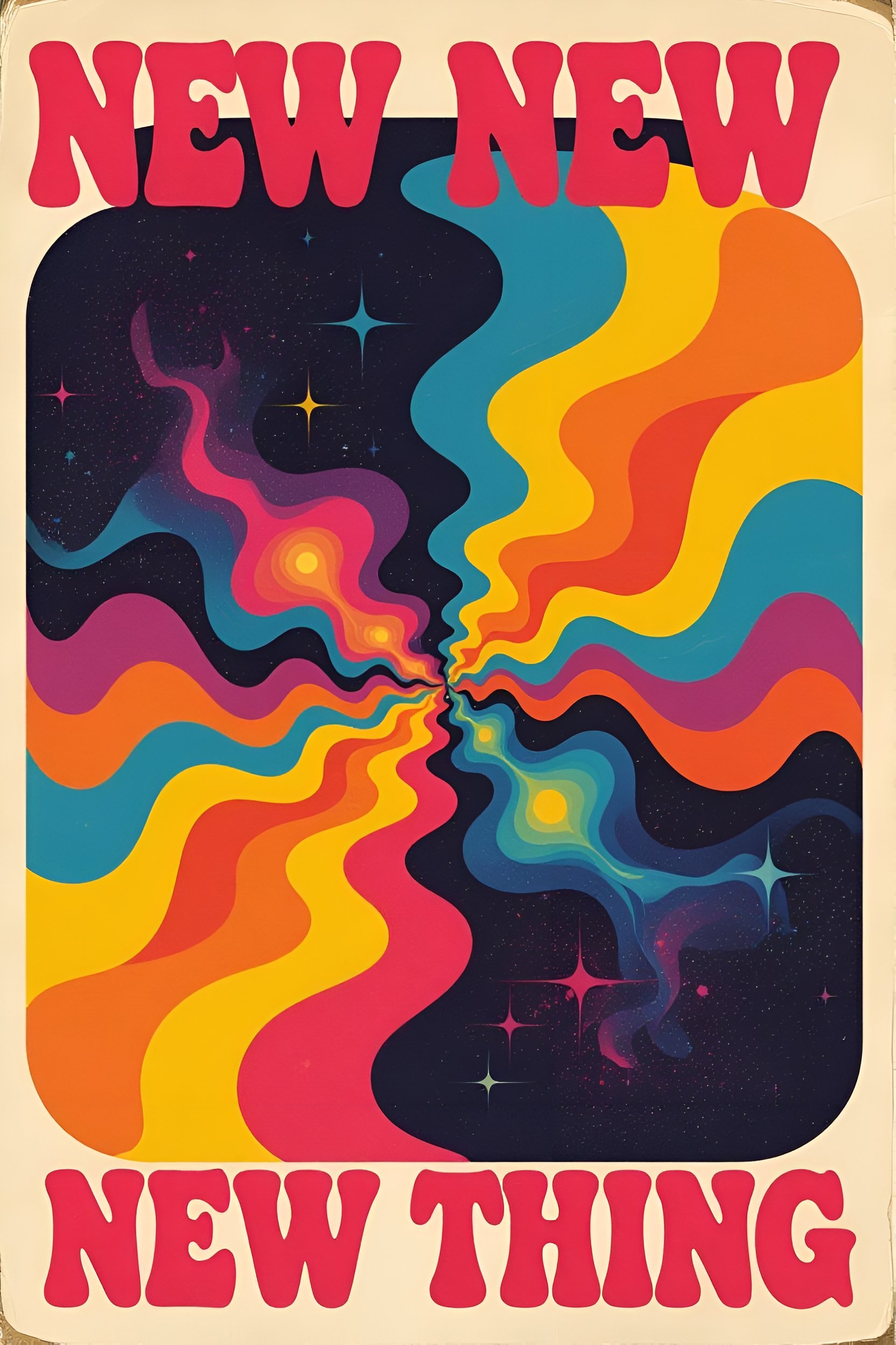 FADED POSTER THAT SAYS "NEW NEW NEW THING"