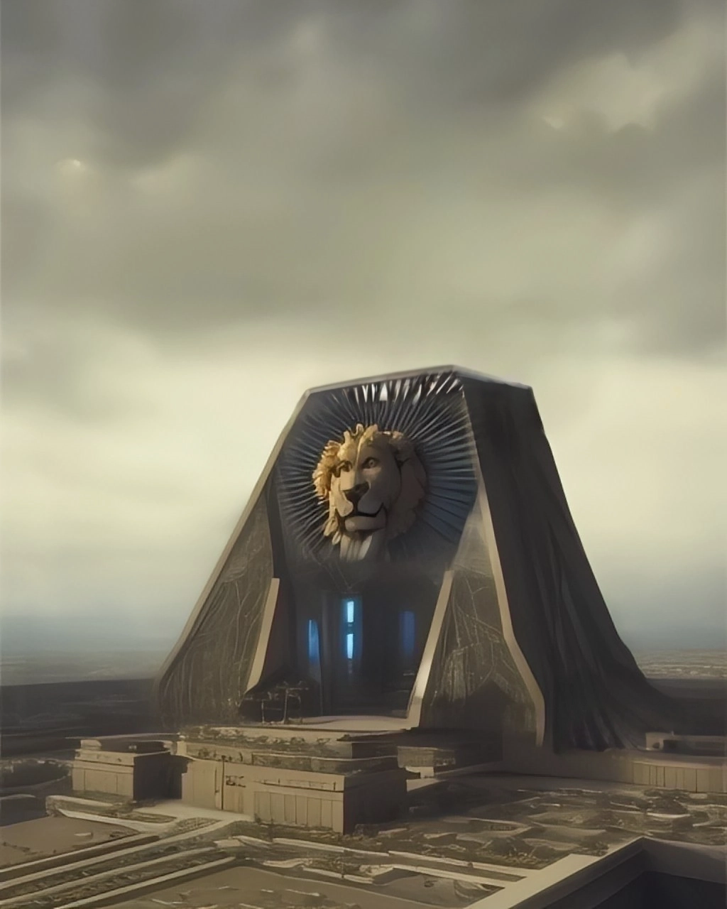 Free Iran pyramid style structure fearing the head of a lion on the upper facade