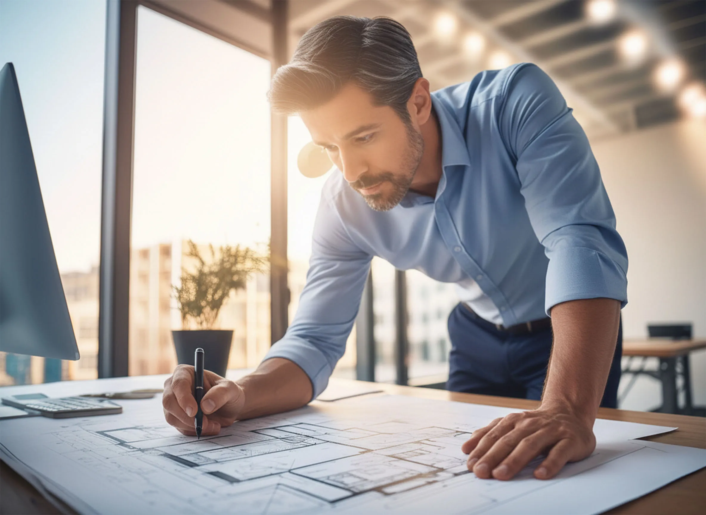 An architect reviewing plans for a granny annexe