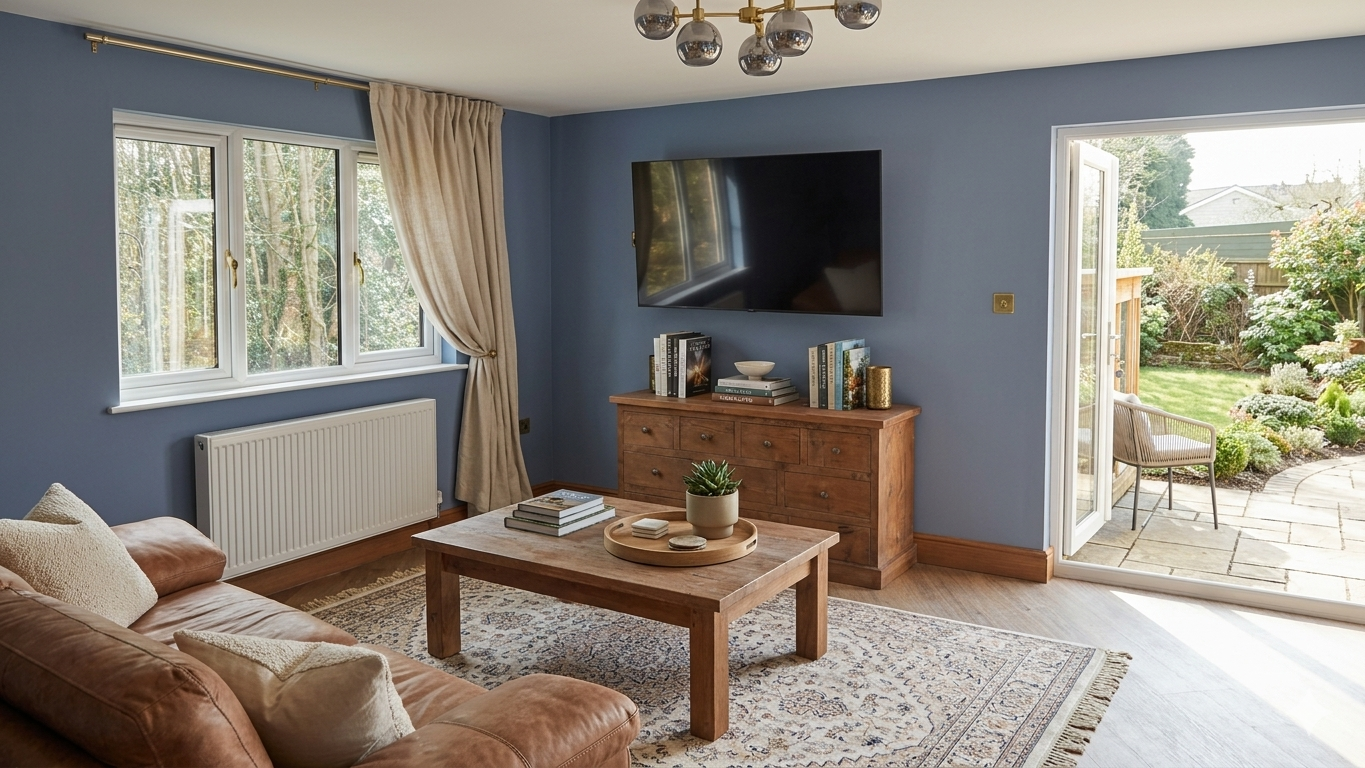 Open-plan living area with garden doors, Dronfield, Derbyshire