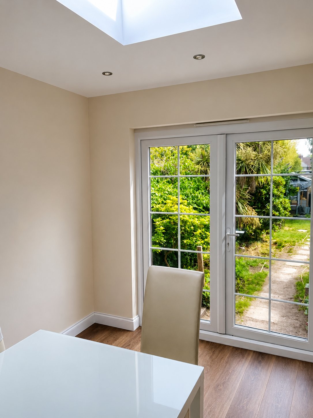 Finished interior of the rear extension with skylights, Farnham, Surrey GU9