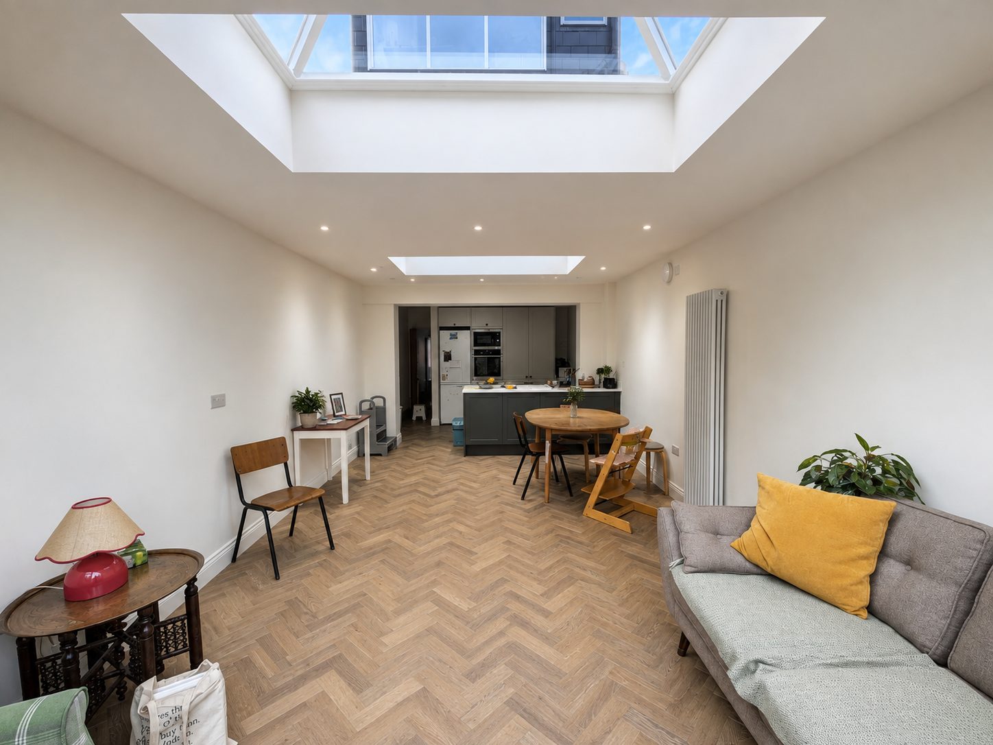 Roof lantern and solar rooflight over the open-plan kitchen, dining and snug space, rear extension East Oxford OX4