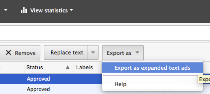 export standard text ads as expanded text ads