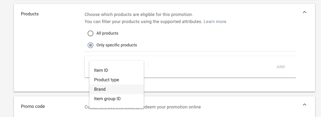 google shopping promotions product filter