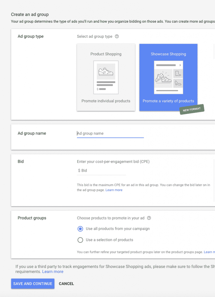 create a showcase shopping ad in google ads
