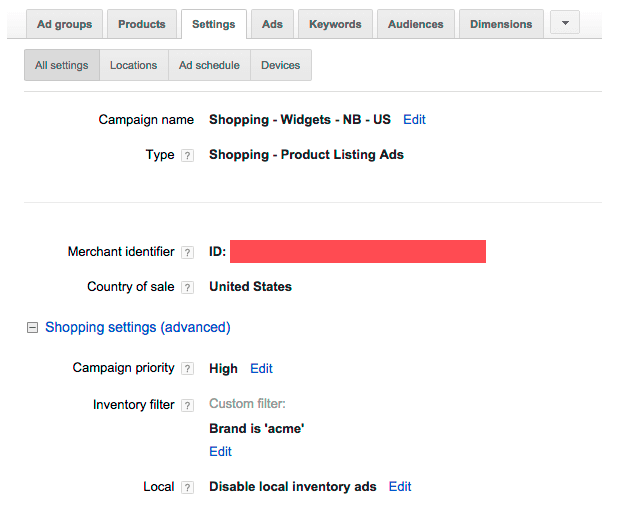 google shopping settings rename campaign