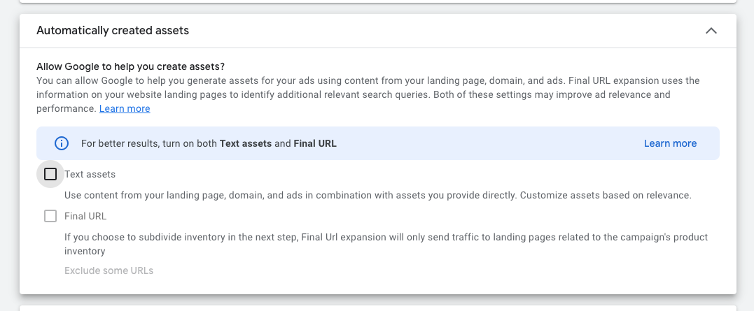 pmax automatically created assets