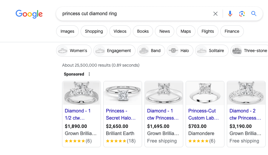 google shopping results