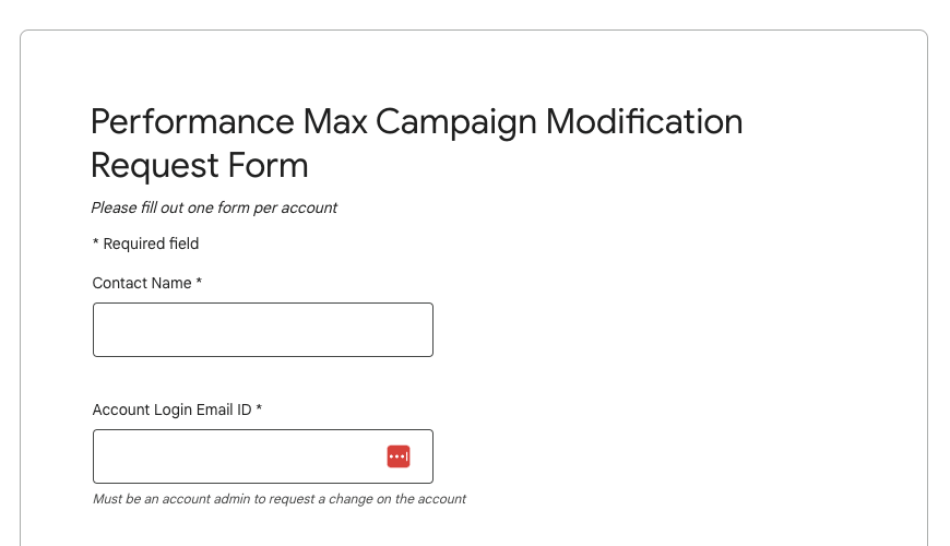 google ads pmax campaign modification request form