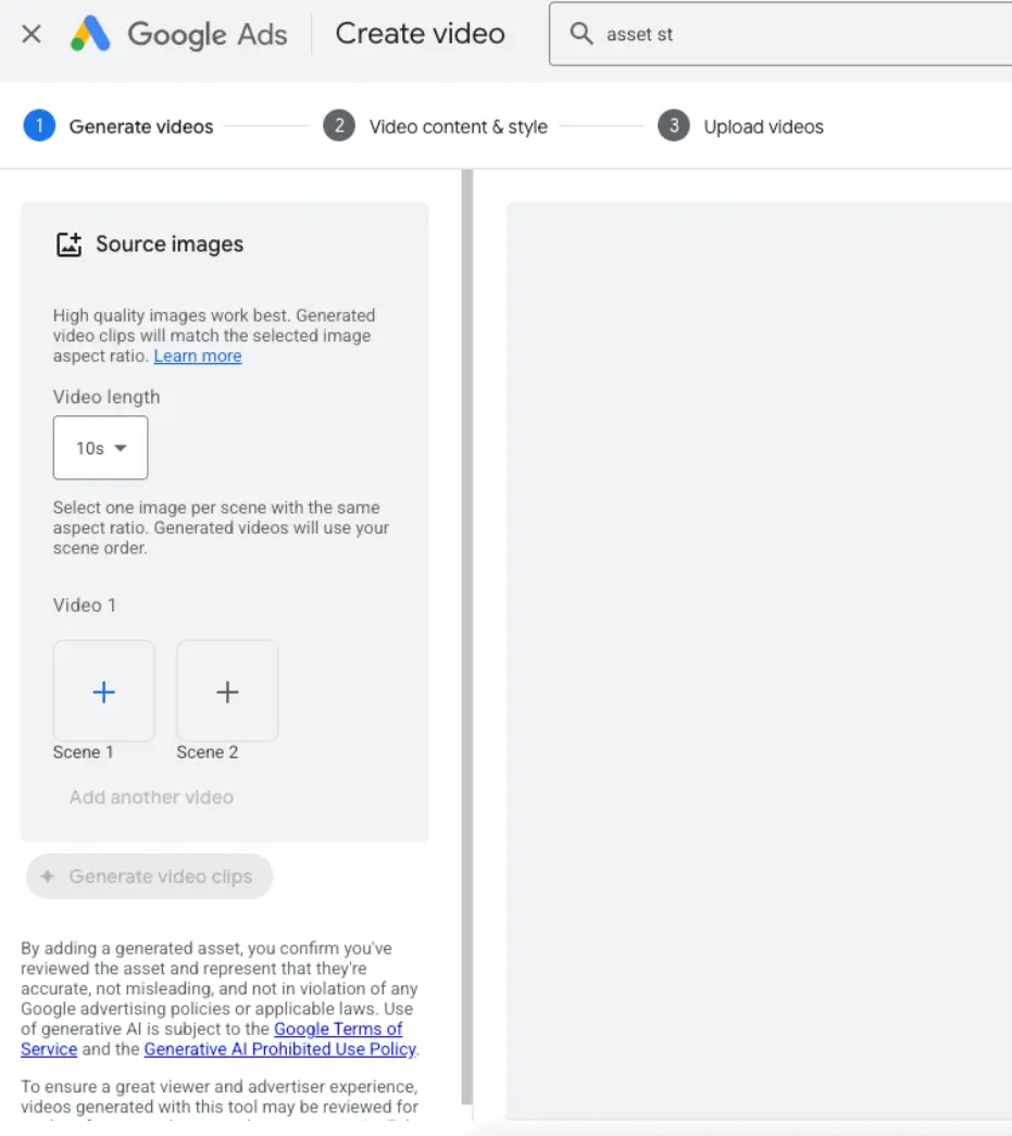 google ads generate video options