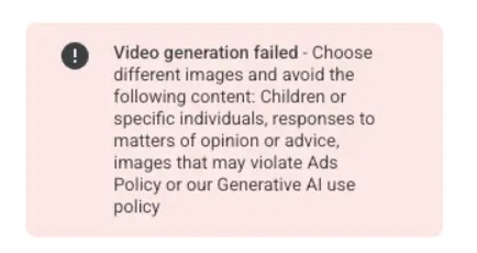 google ads veo video generation failed
