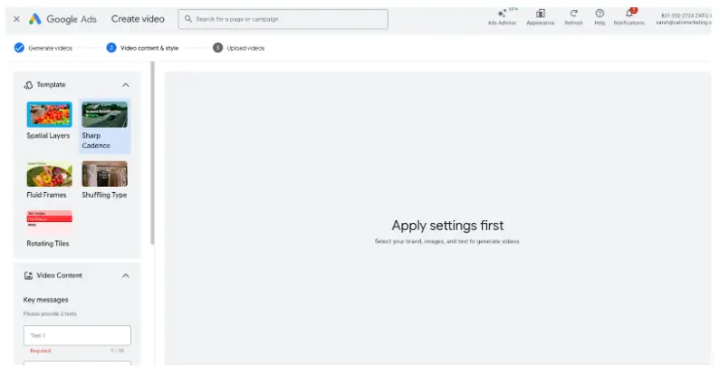create google ads veo video settings