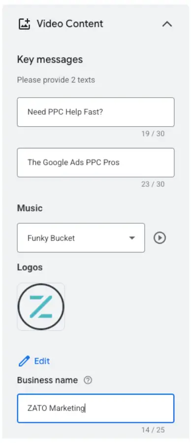 Google VEO Video Content key messages setup