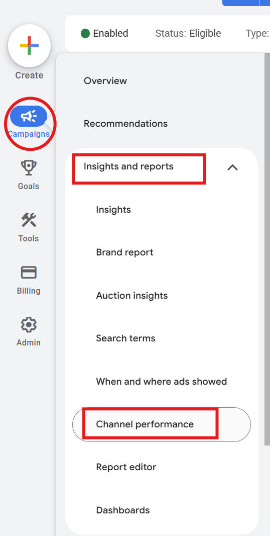 google ads channel performance report