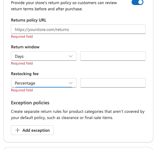 microsoft UCP settings restocking fee