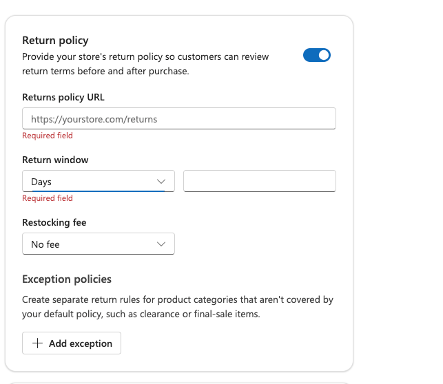 microsoft UCP settingsreturn policy