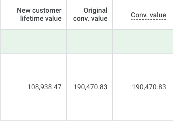 original conv value column in google ads