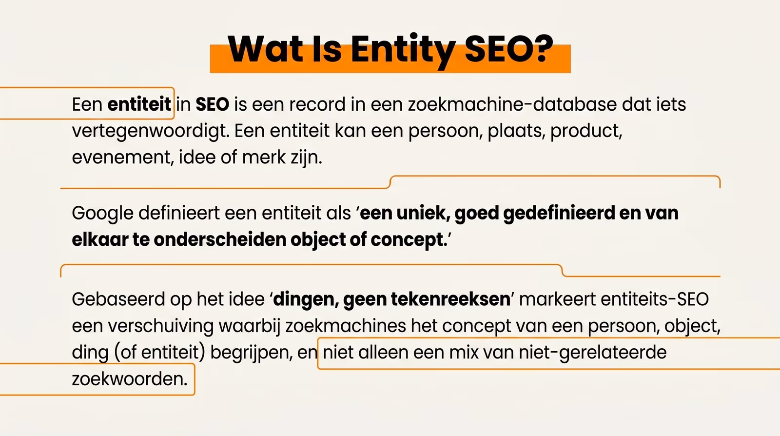Uitlegkaart met de vraag wat is entity seo en de definitie van een entiteit