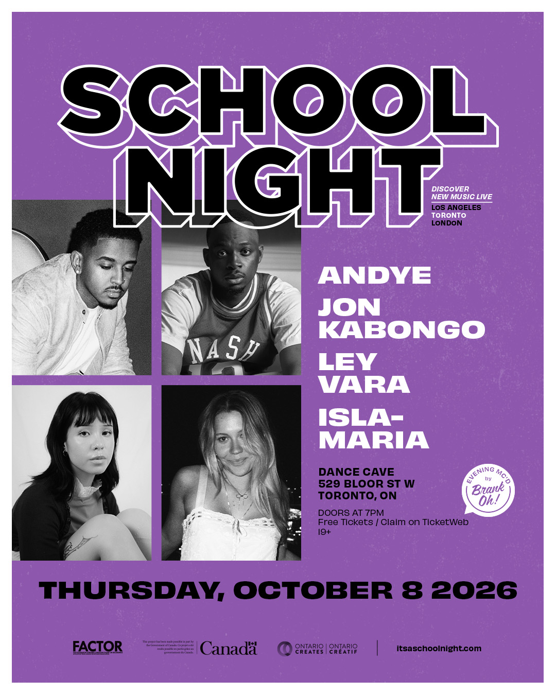 School Night w/ Andye, Jon Kabongo, Ley Vara & Isla-Maria