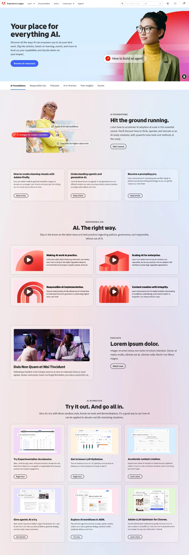 Adobe Experience League AI learning page