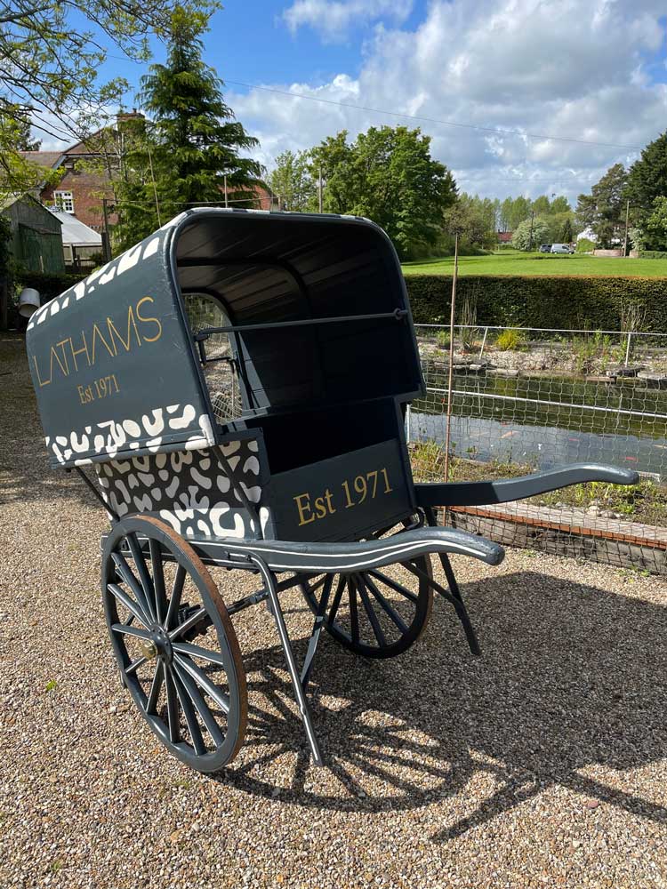 adamdoesdesign lathamshome interiors barrel cart hand painted sign writing design 8