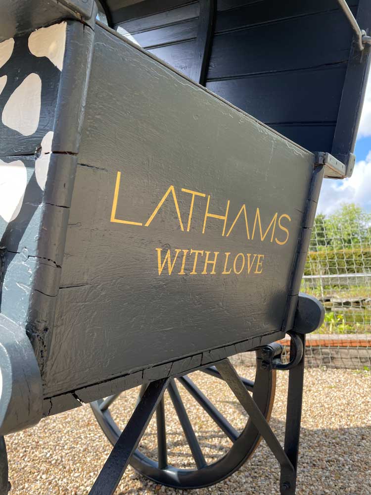 adamdoesdesign lathamshome interiors barrel cart hand painted sign writing design 5