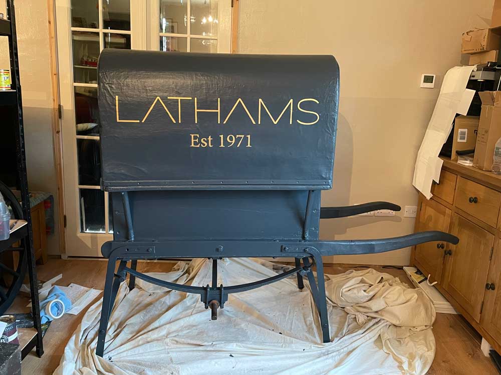 adamdoesdesign lathamshome interiors barrel cart hand painted sign writing design 10