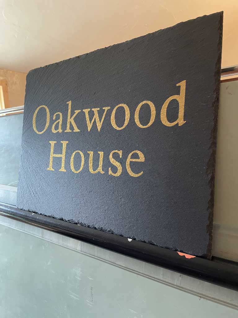 adamdoesdesign slate house sign hand painted - oakwood house 4