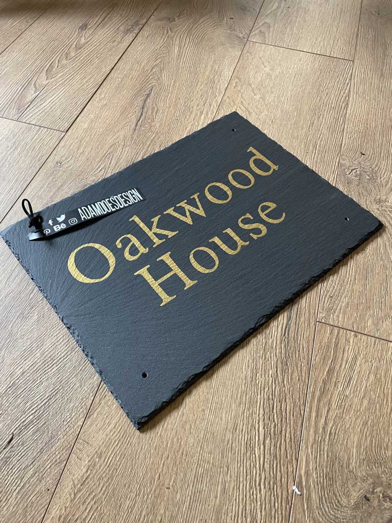 adamdoesdesign slate house sign hand painted - oakwood house 2