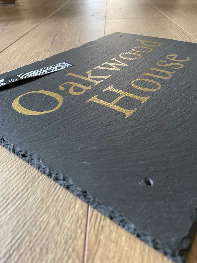 adamdoesdesign slate house sign hand painted - oakwood house 3