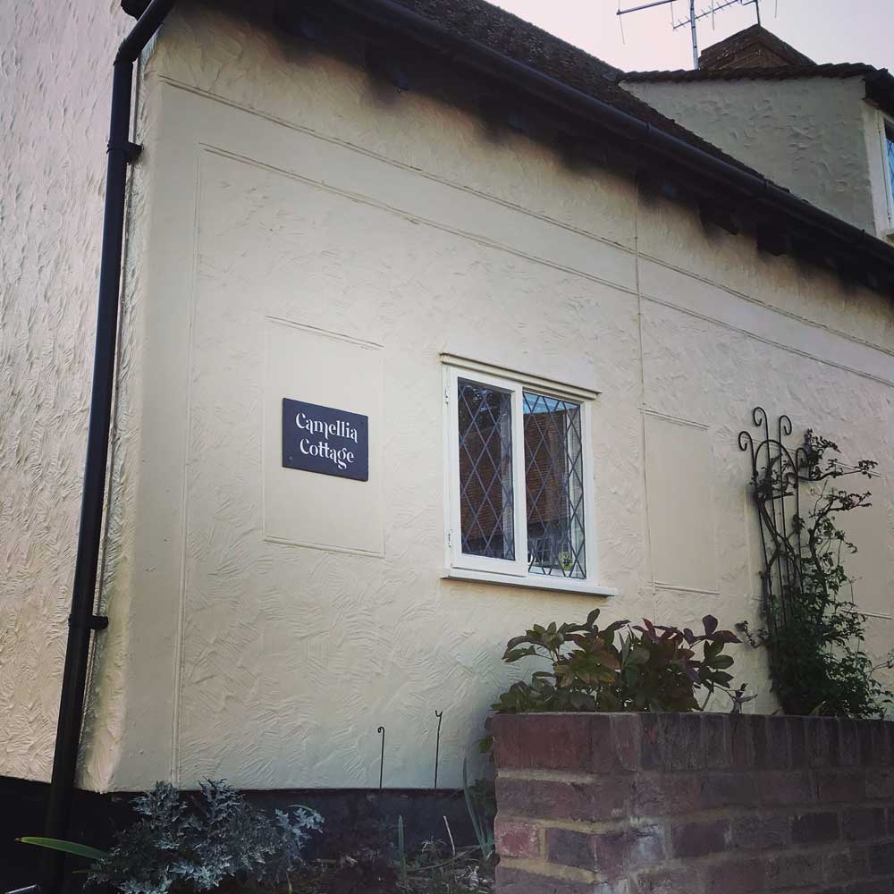 adamdoesdesign slate house sign hand painted - camellia cottage 1