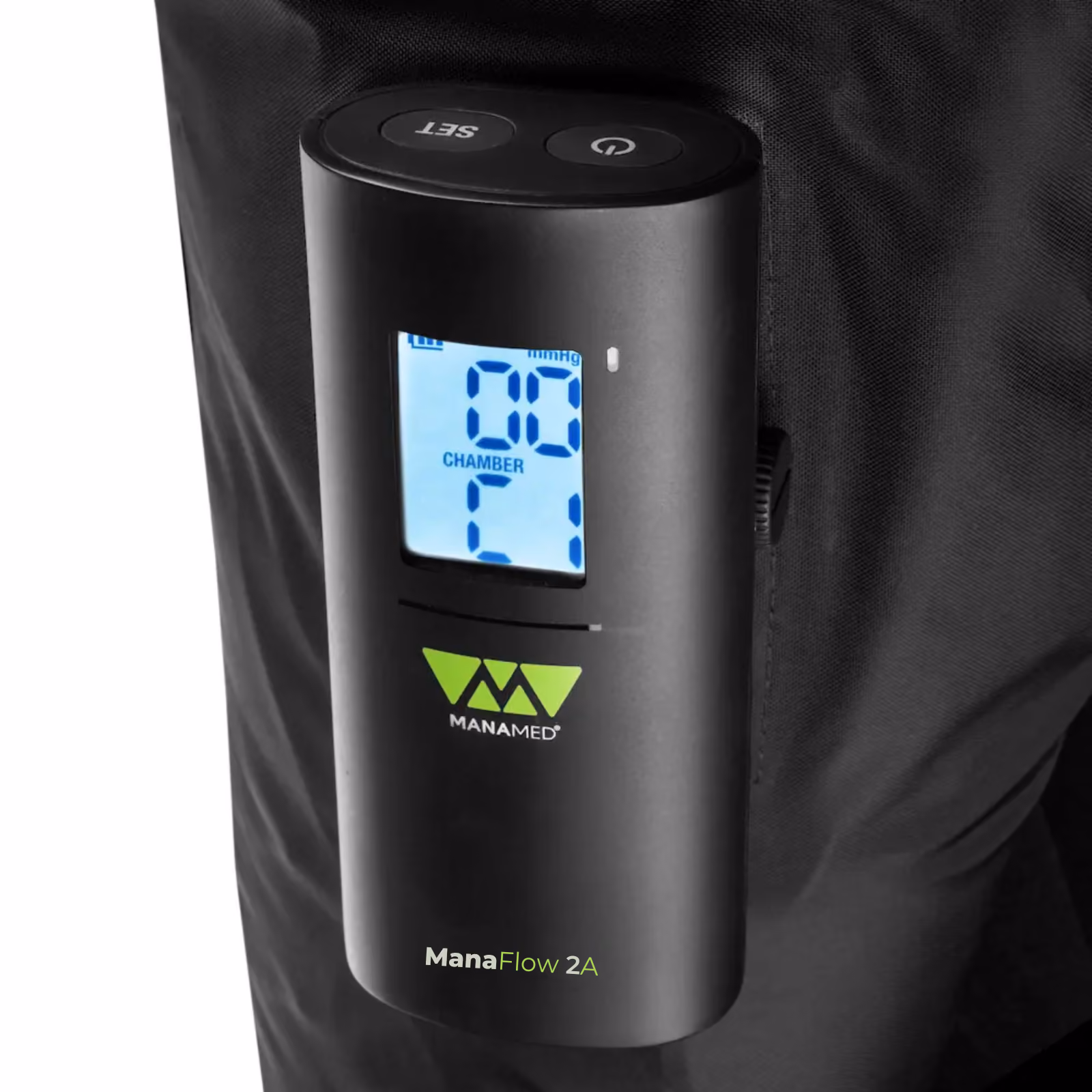 Black ManaFlow 2A device with digital screen showing 'Chamber C1' and two buttons on top.