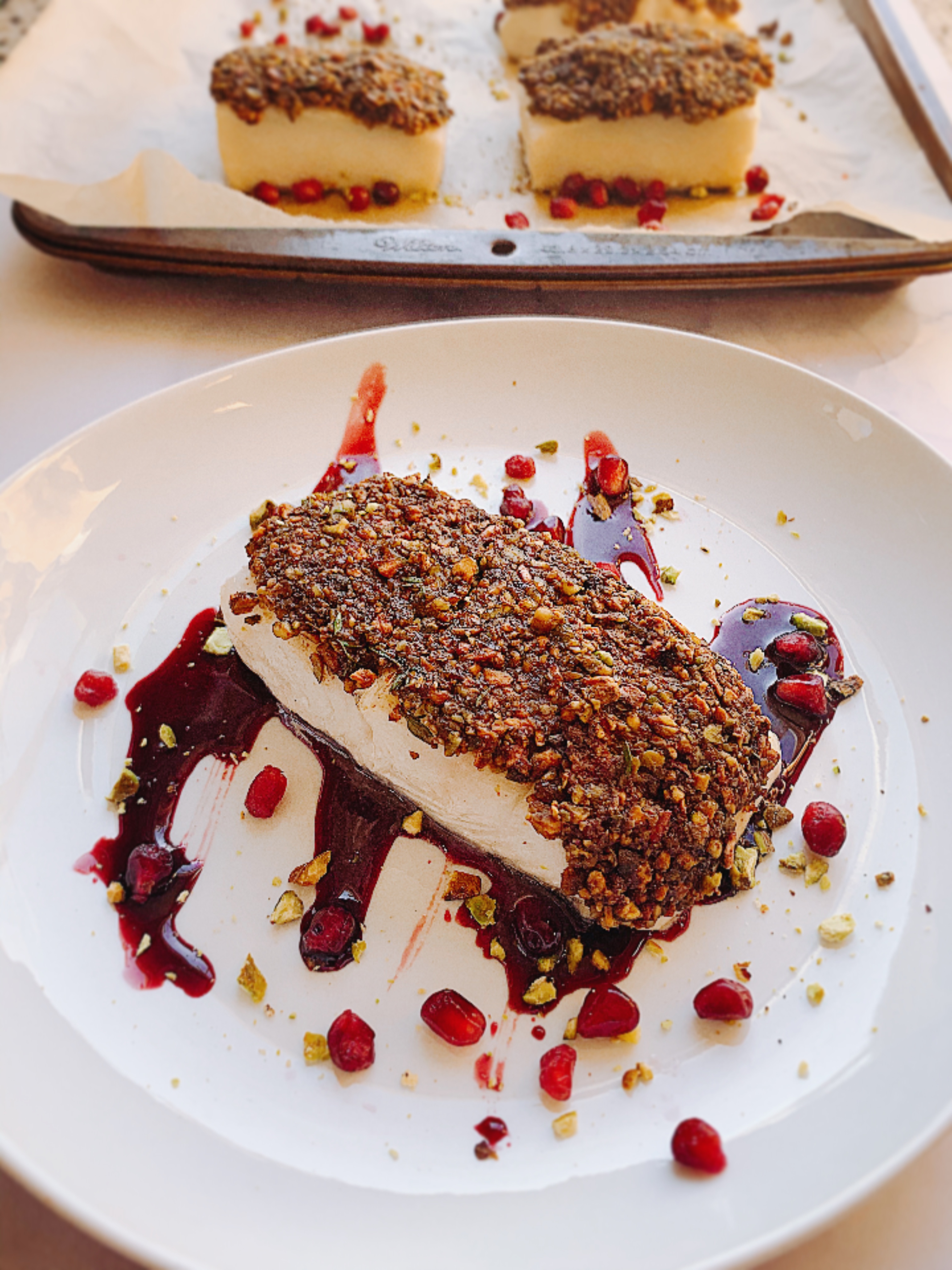 Pistachio & Pomegranate Crusted Halibut