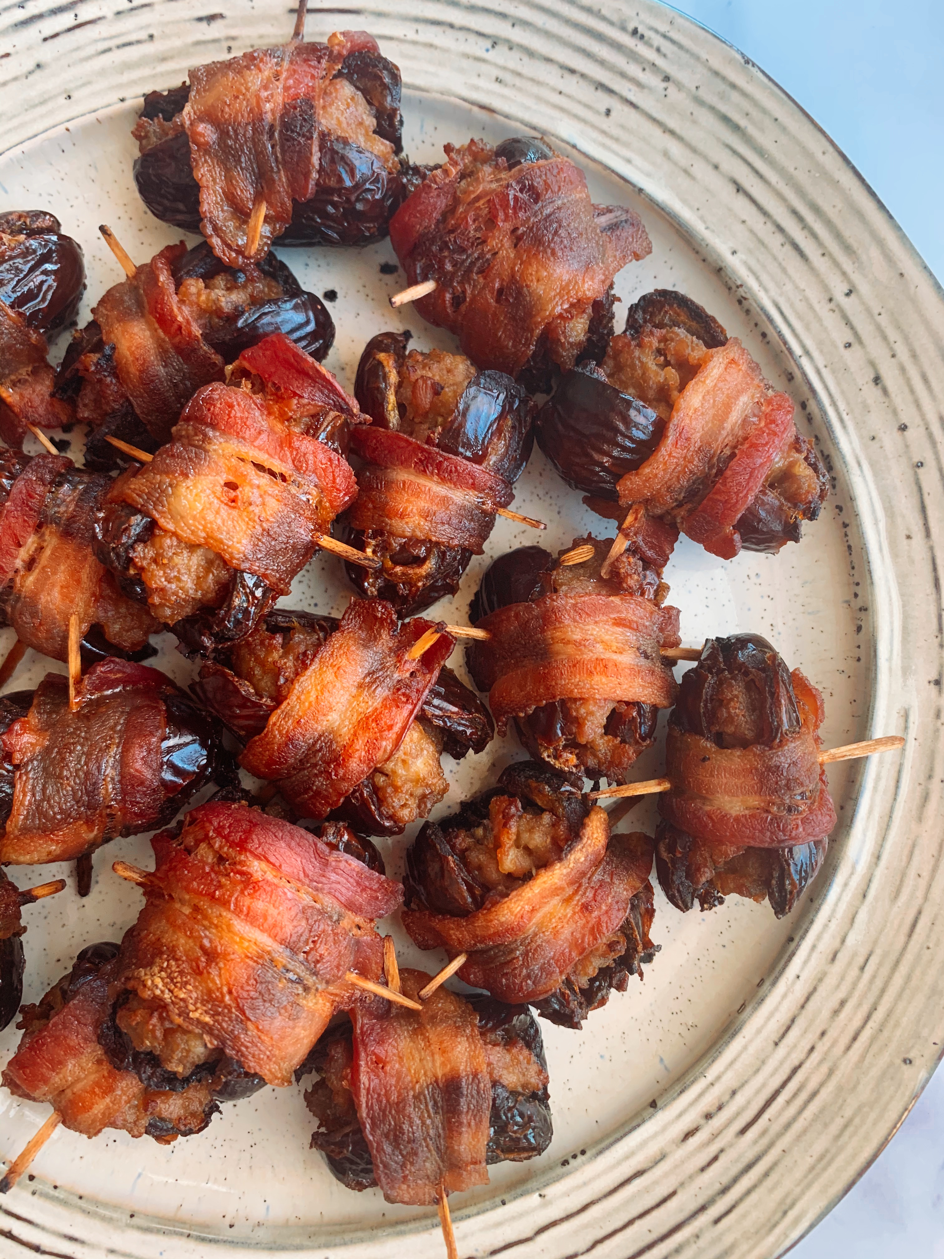 Bacon Wrapped Sausage Stuffed Dates
