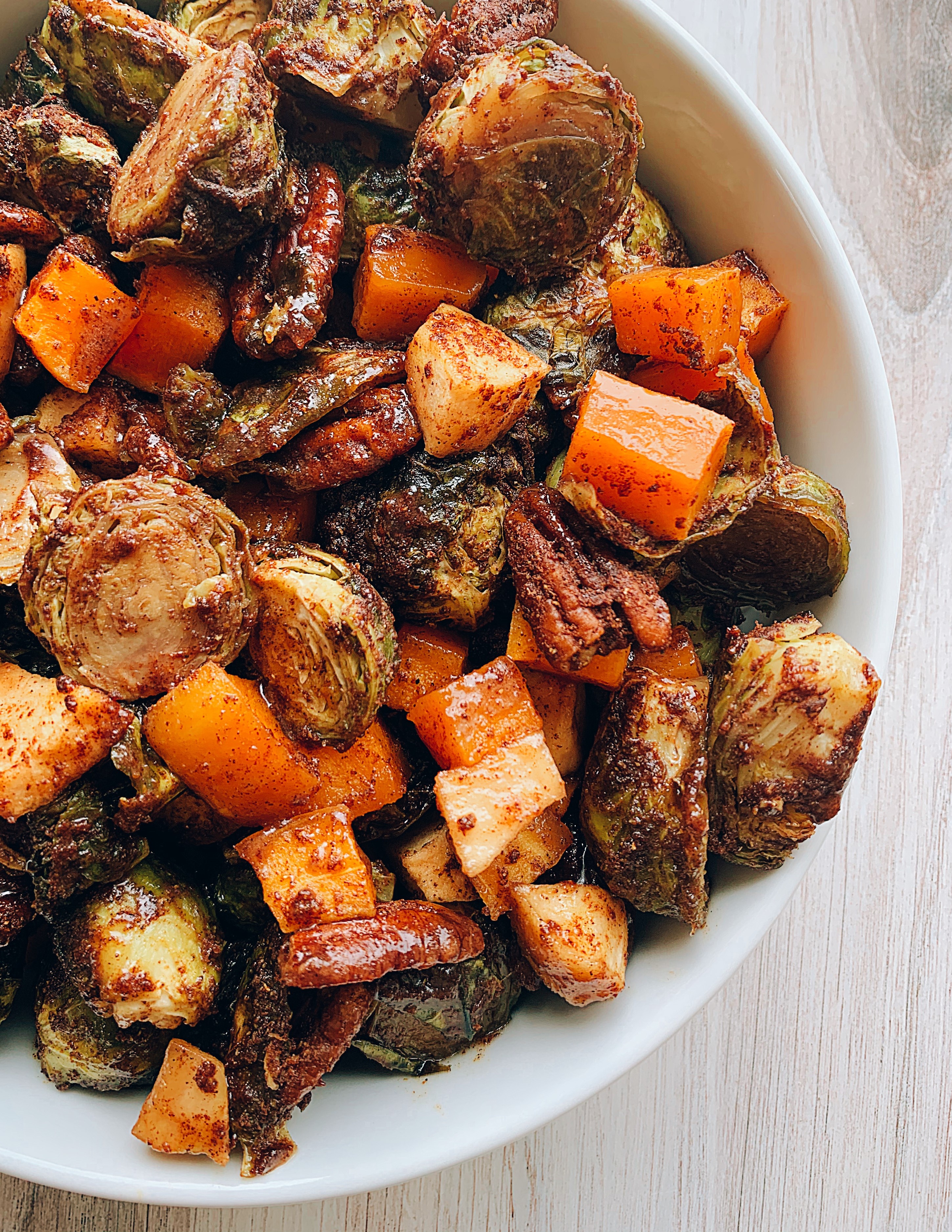 Maple Curry Brussels Sprouts, Squash, & Apple