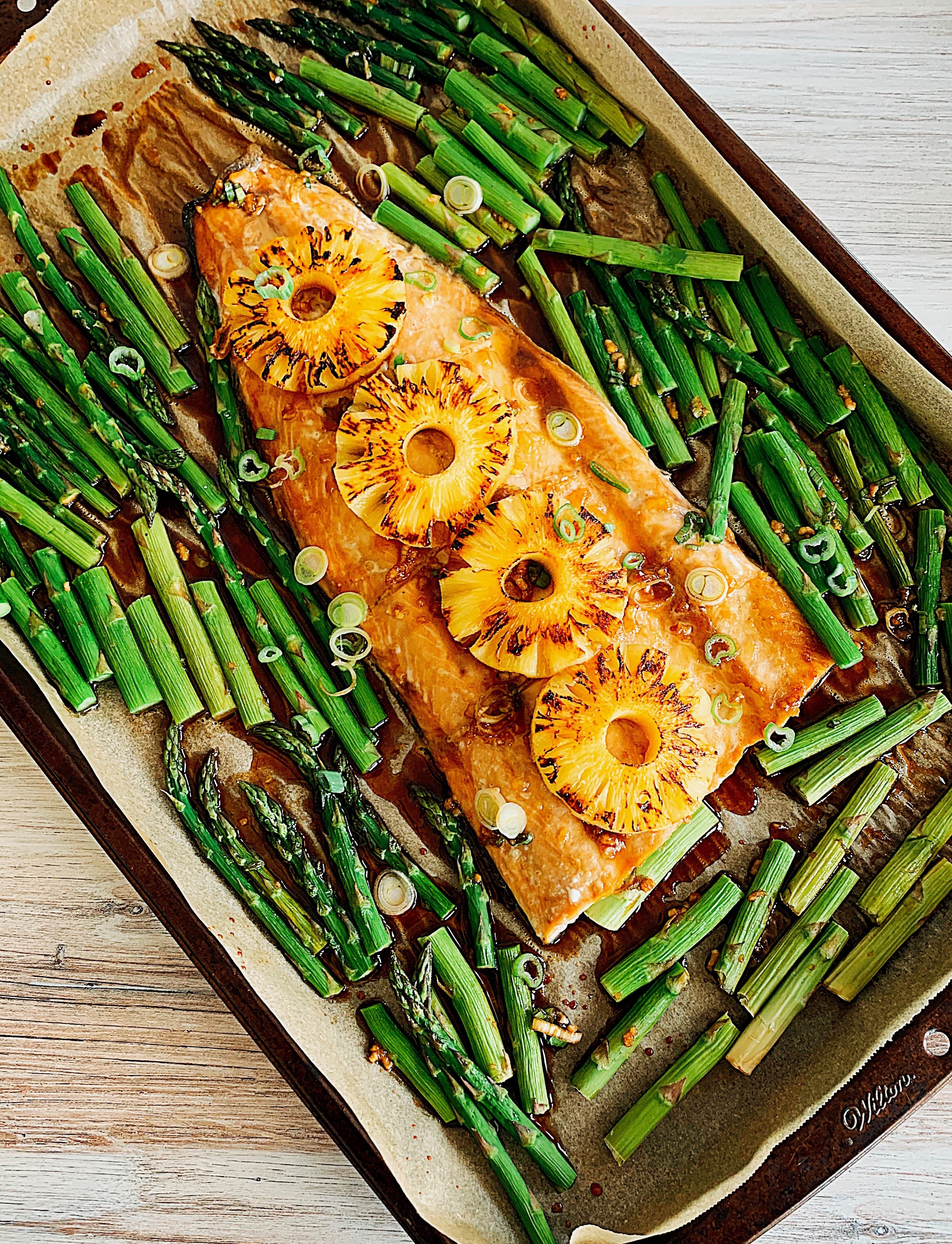 Hawaiian Salmon & Asparagus Sheet Pan Meal