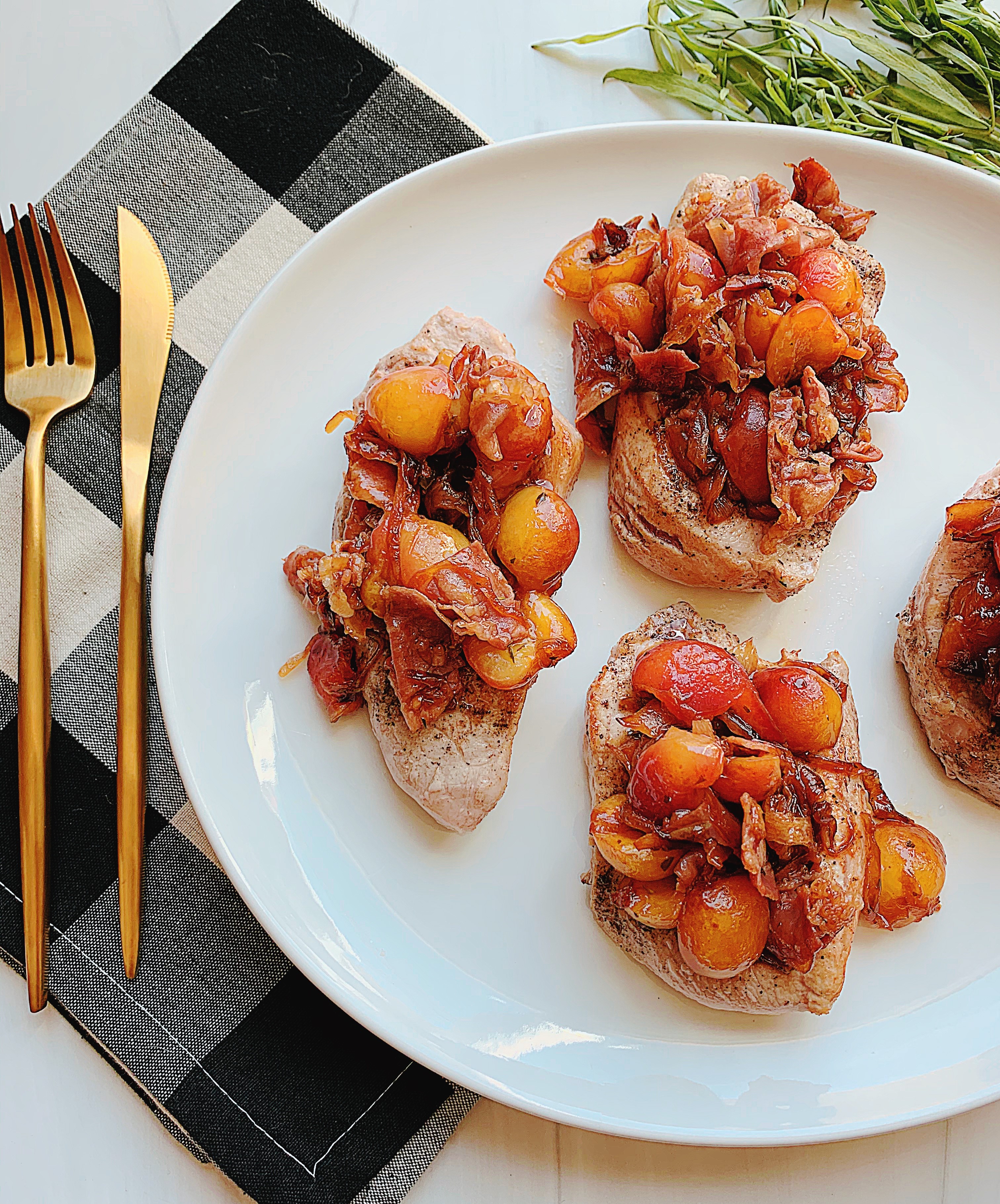 Pork Chops with a Cherry & Prosciutto Compote